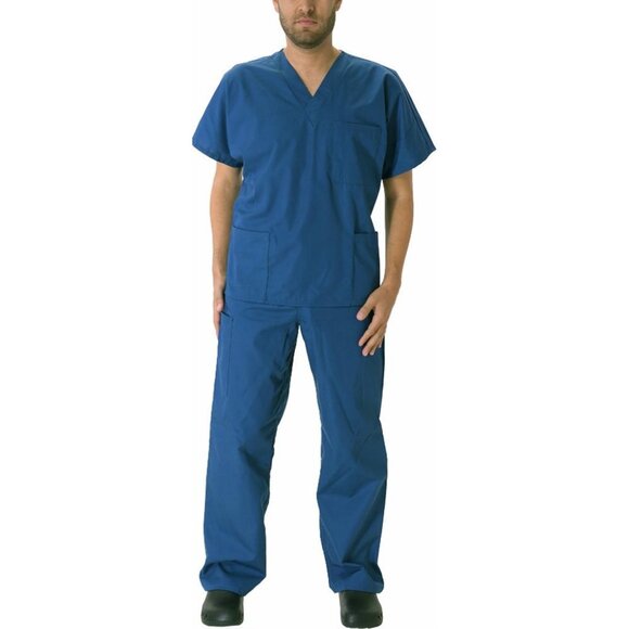 Unisex Navy Blue V-Neck Medical Scrub Set With Pockets - Picture 1 of 1